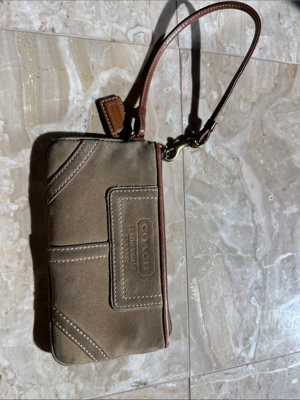 Vintage COACH Brown Suede Wristlet / Cosmetic Bag